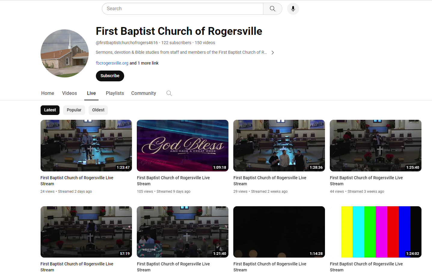 First Baptist Church of Rogersville Missouri YouTube Page